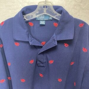 VTG‎ Polo by Ralph Lauren Blue Shirt Lobster Embroidery Mens Short Sleeve XLT